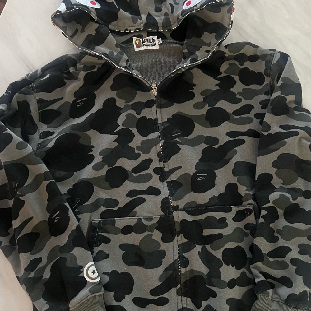 Bape Men's Black & Gray Camo Zip Hoodie